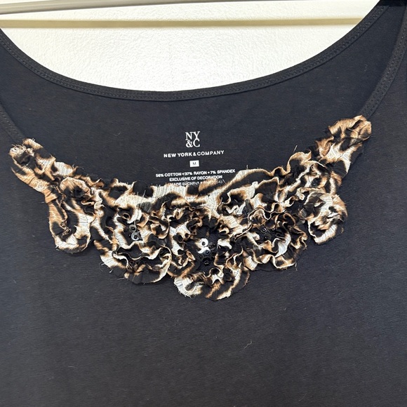 New York & Company Black Camisole with Animal Print Detail - Picture 3 of 3